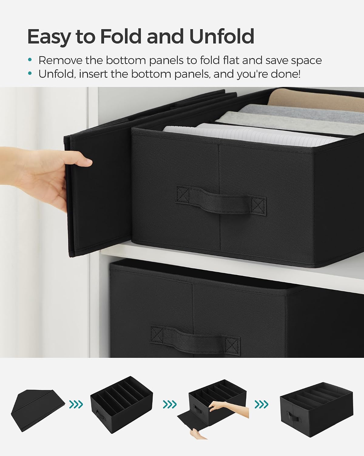 SONGMICS Drawer Clothes Organizers, Large Size 6-Compartment