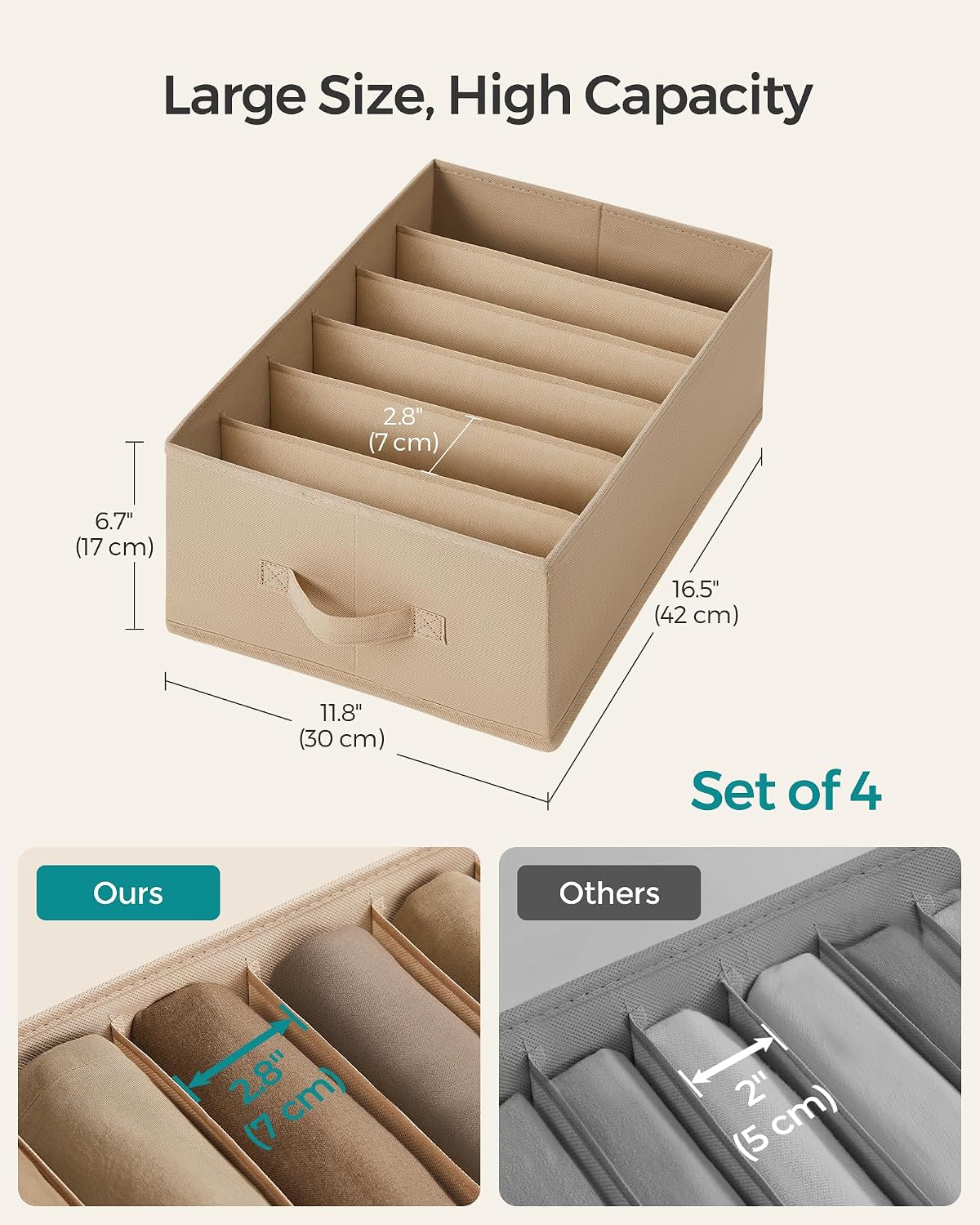 SONGMICS Drawer Clothes Organizers, Large Size 6-Compartment