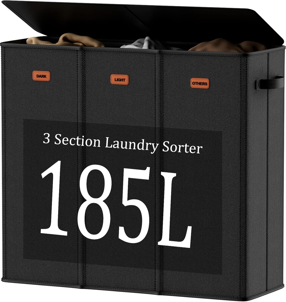 185L Laundry Hamper 3 Section with Lid, Grey Hamper 3 Compartment with 3 Removable Laundry Bags, Large Laundry Basket for Bedroom, Laundry Room, Dorm
