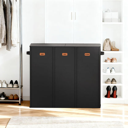 185L Laundry Hamper 3 Section with Lid, Grey Hamper 3 Compartment with 3 Removable Laundry Bags, Large Laundry Basket for Bedroom, Laundry Room, Dorm
