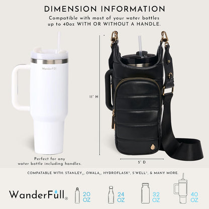 HydroBag Handle®, Vegan Leather Hands-Free Crossbody 40 Oz Water Bottle Carrier w/Strap Bundle