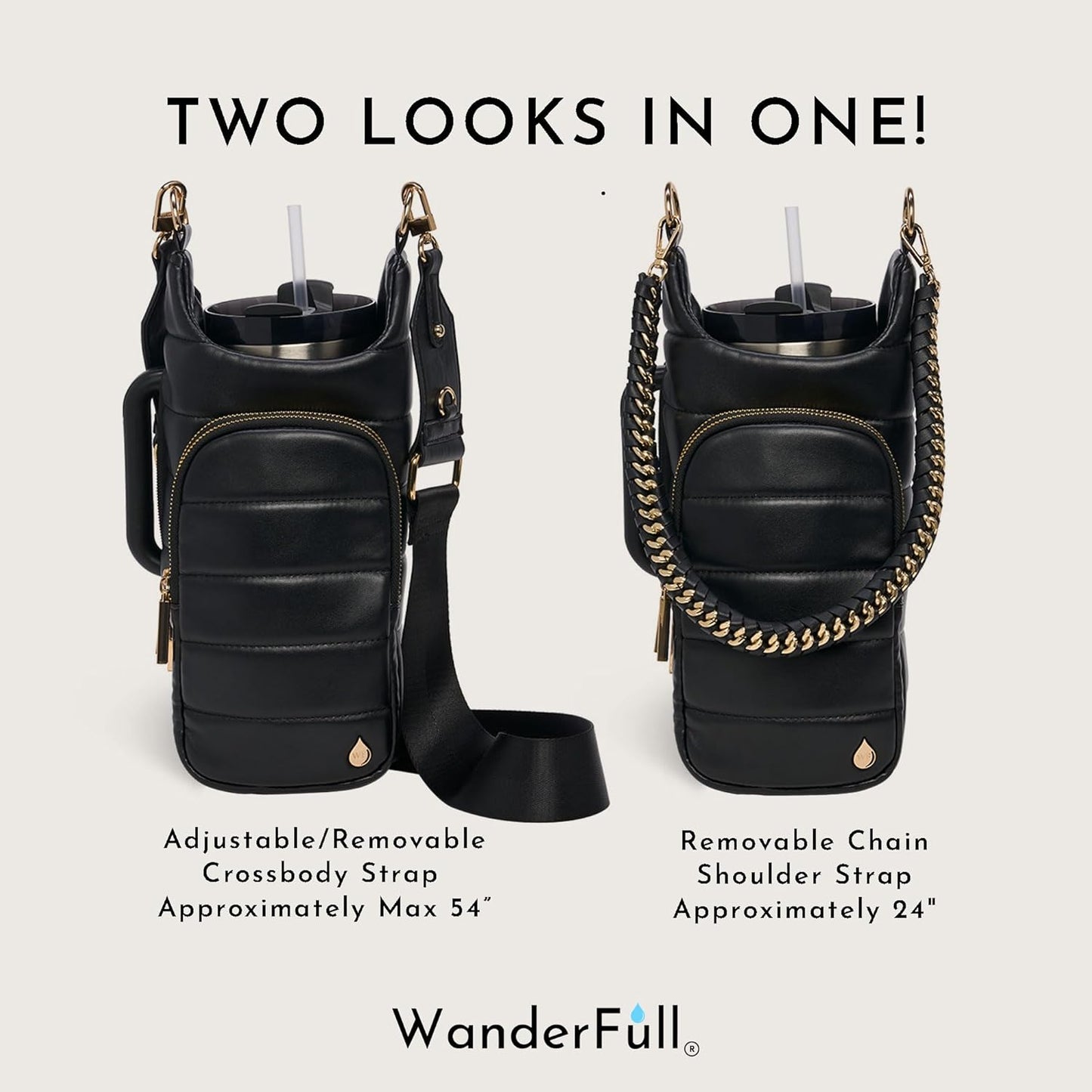 HydroBag Handle®, Vegan Leather Hands-Free Crossbody 40 Oz Water Bottle Carrier w/Strap Bundle