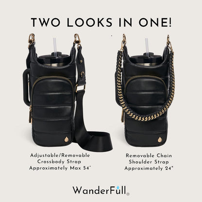 HydroBag Handle®, Vegan Leather Hands-Free Crossbody 40 Oz Water Bottle Carrier w/Strap Bundle