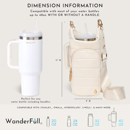 HydroBag Handle®, Vegan Leather Hands-Free Crossbody 40 Oz Water Bottle Carrier w/Strap Bundle