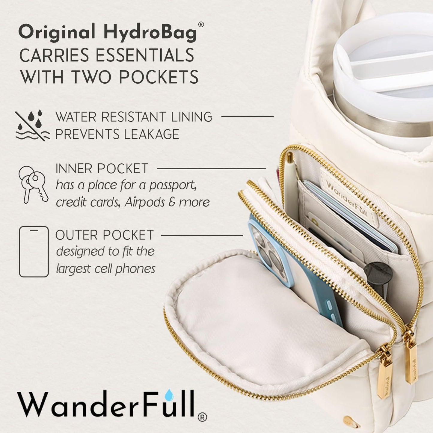 HydroBag Handle®, Vegan Leather Hands-Free Crossbody 40 Oz Water Bottle Carrier w/Strap Bundle