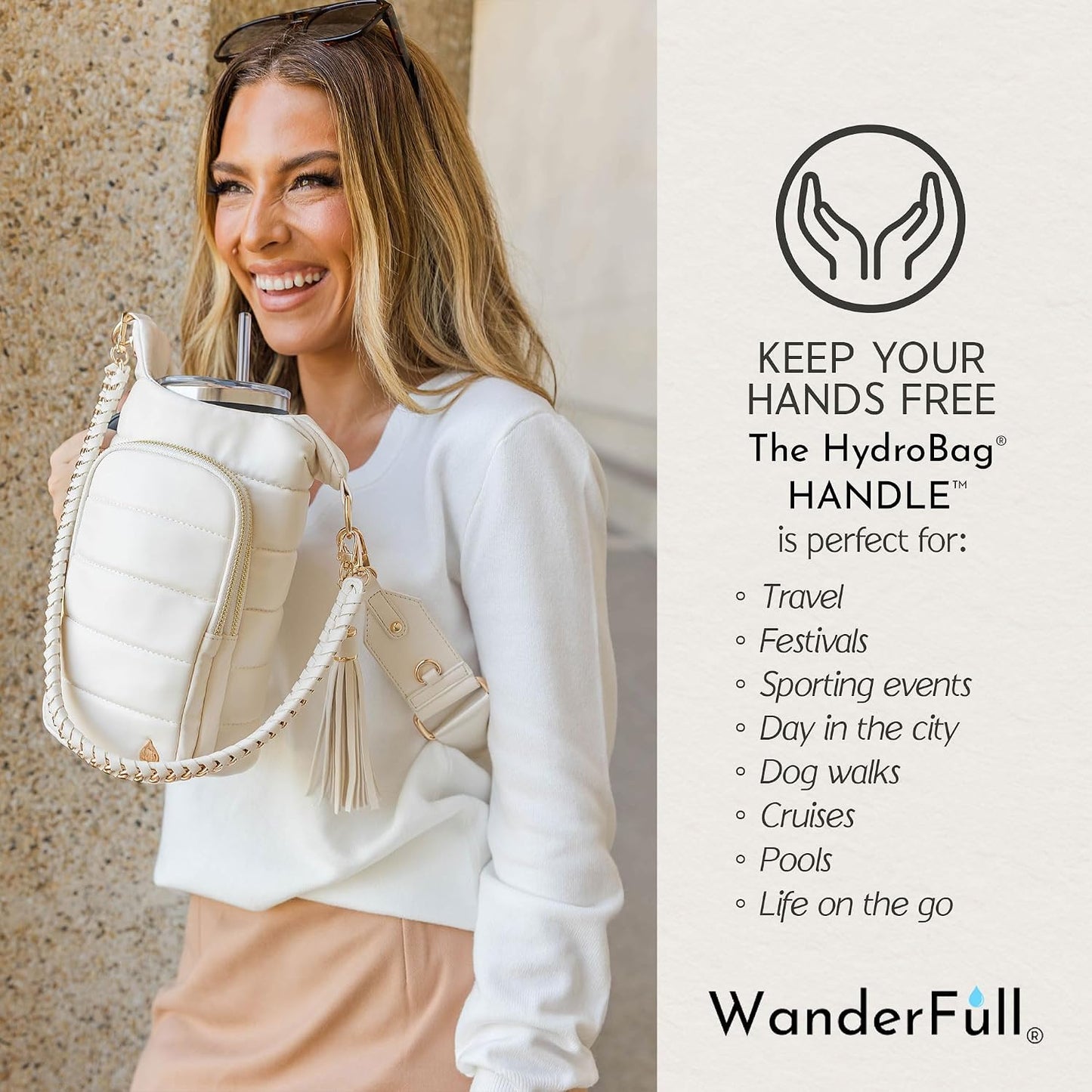HydroBag Handle®, Vegan Leather Hands-Free Crossbody 40 Oz Water Bottle Carrier w/Strap Bundle