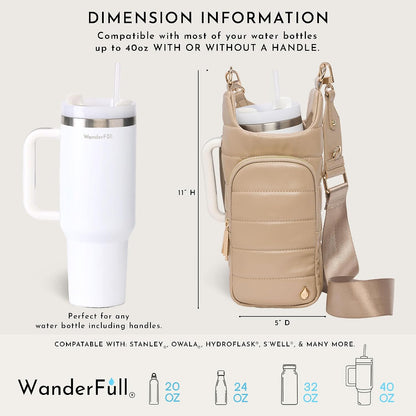 HydroBag Handle®, Vegan Leather Hands-Free Crossbody 40 Oz Water Bottle Carrier w/Strap Bundle