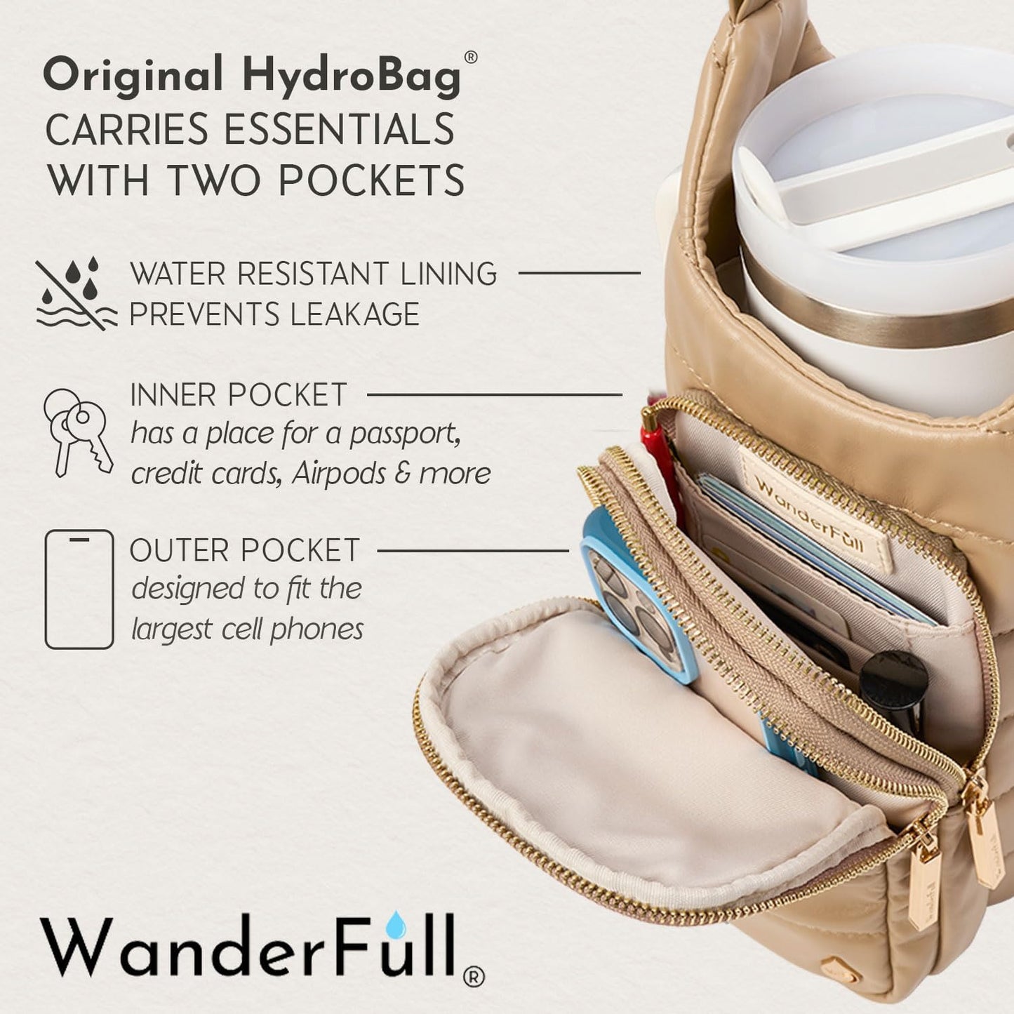HydroBag Handle®, Vegan Leather Hands-Free Crossbody 40 Oz Water Bottle Carrier w/Strap Bundle