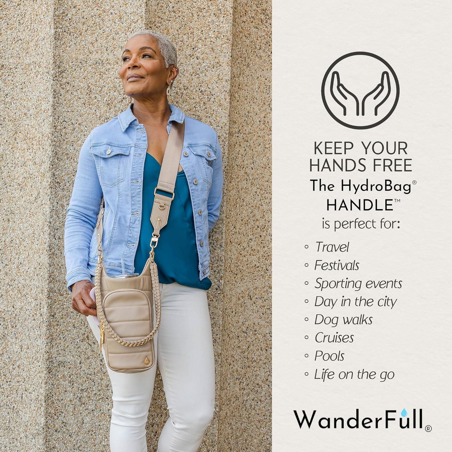 HydroBag Handle®, Vegan Leather Hands-Free Crossbody 40 Oz Water Bottle Carrier w/Strap Bundle
