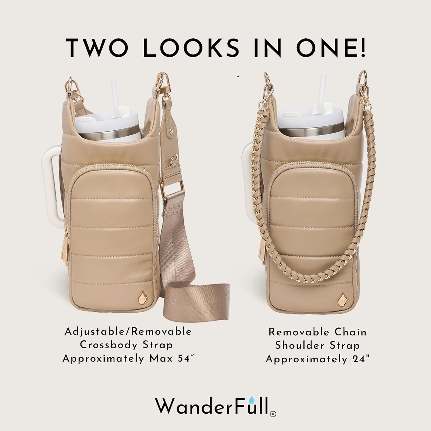 HydroBag Handle®, Vegan Leather Hands-Free Crossbody 40 Oz Water Bottle Carrier w/Strap Bundle