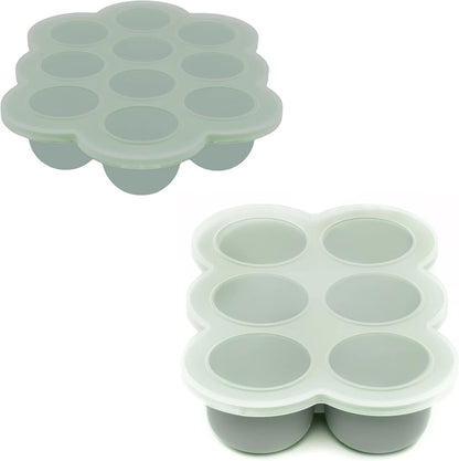 Silicone Baby Food Freezer Trays 2-Pack Bundle - Ten 1.5oz & Six 3oz Portions - Clip-on Lids - Homemade Purée & Breast Milk Storage