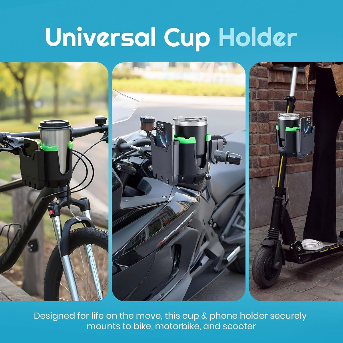 2-in-1 Cup Holder with Phone Holder for Stroller, Bike & Wheelchair