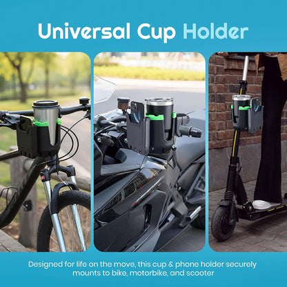2-in-1 Cup Holder with Phone Holder for Stroller, Bike & Wheelchair