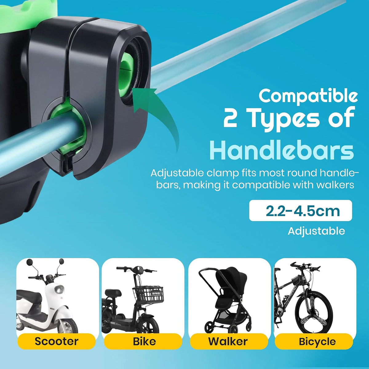 2-in-1 Cup Holder with Phone Holder for Stroller, Bike & Wheelchair