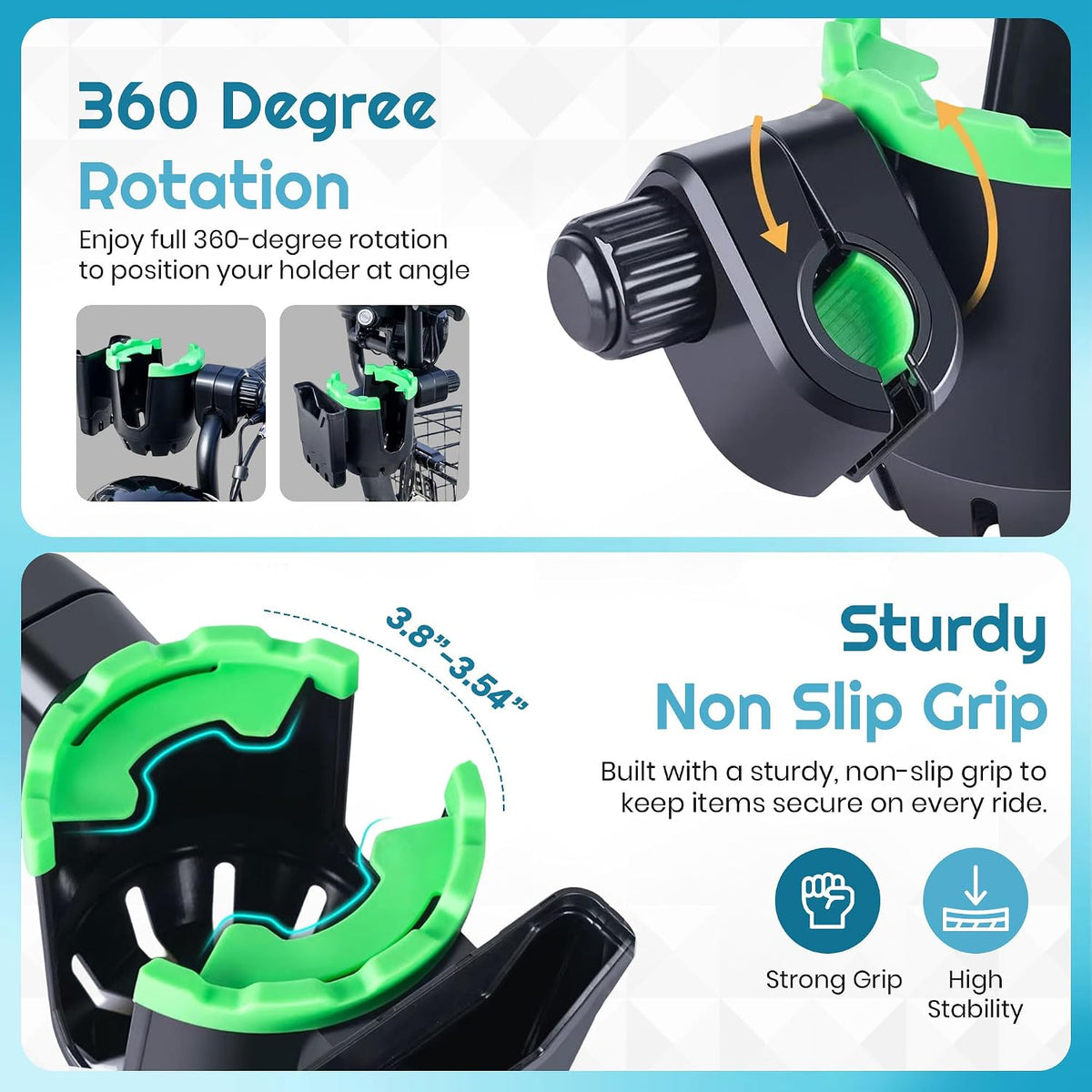 2-in-1 Cup Holder with Phone Holder for Stroller, Bike & Wheelchair