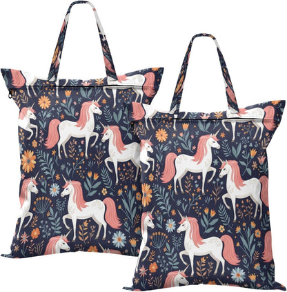Unicorns Flowers Waterproof Travel Laundry Bag Easy Care Pack of 2
