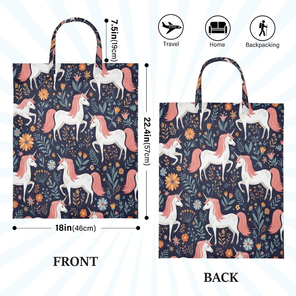 Unicorns Flowers Waterproof Travel Laundry Bag Easy Care Pack of 2