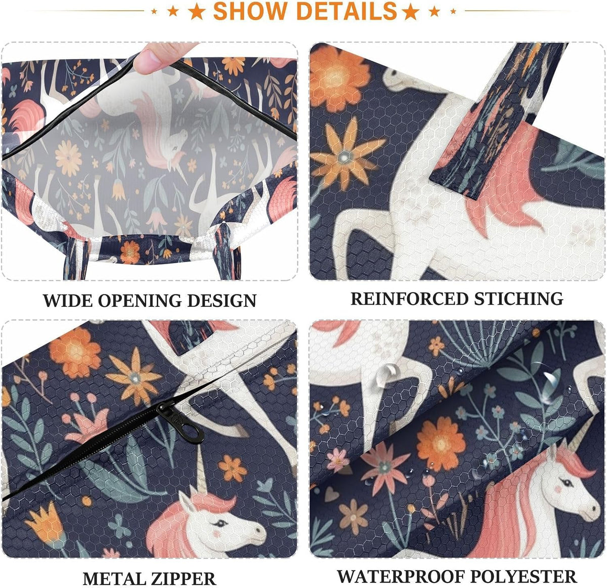 Unicorns Flowers Waterproof Travel Laundry Bag Easy Care Pack of 2
