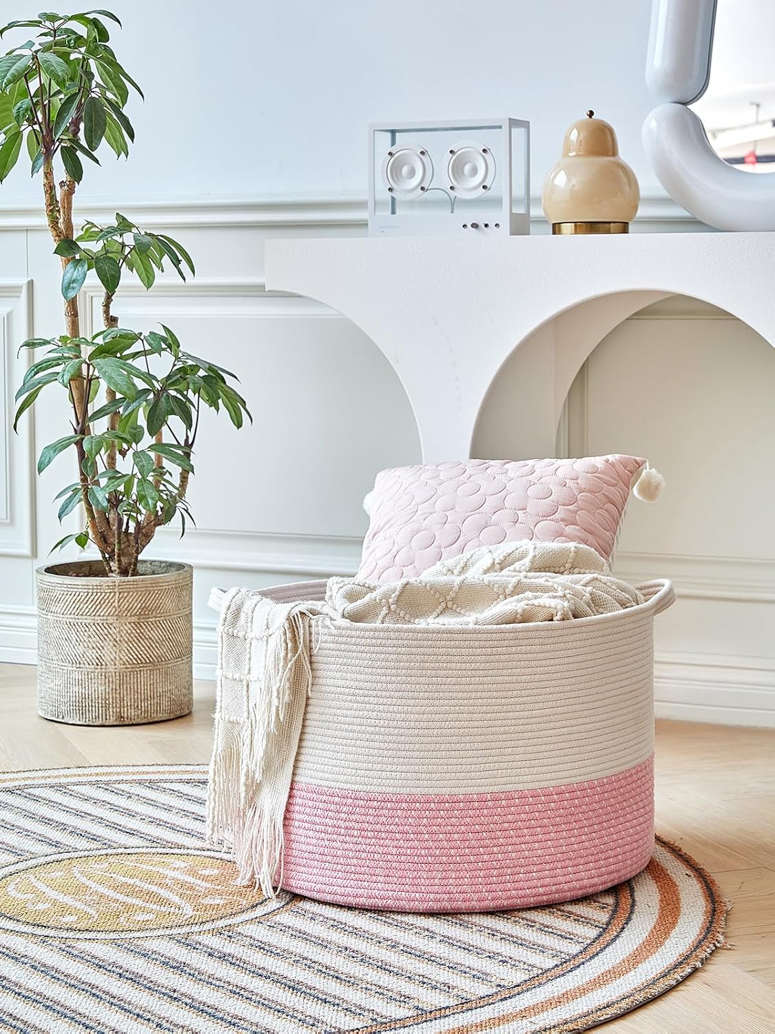 Extra Large Cotton Rope Basket 22" x 14" - Toy Basket for Kids -Blanket Basket for Living Room - Woven Baskets for Storage