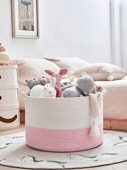 Extra Large Cotton Rope Basket 22" x 14" - Toy Basket for Kids -Blanket Basket for Living Room - Woven Baskets for Storage