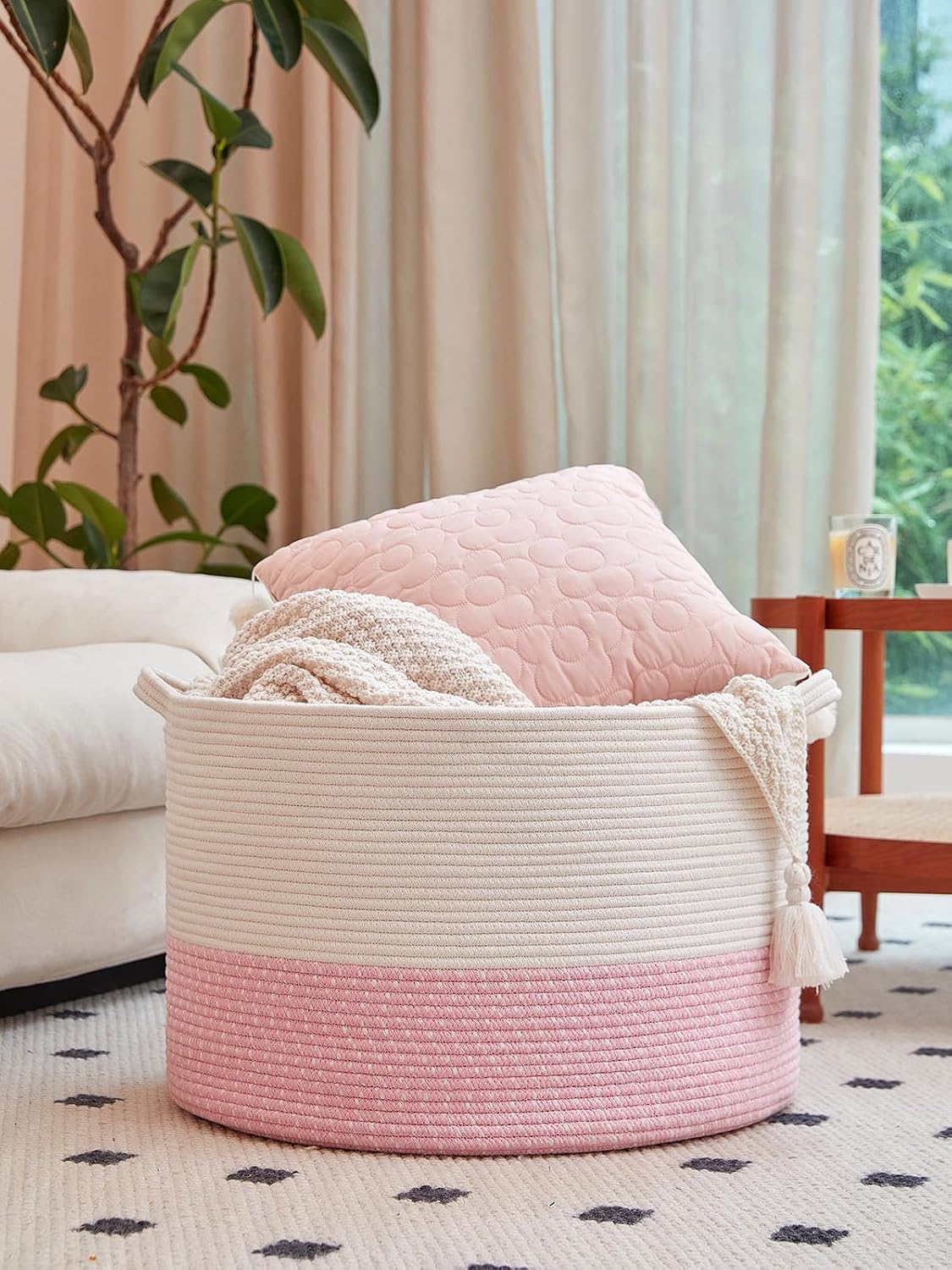 Extra Large Cotton Rope Basket 22" x 14" - Toy Basket for Kids -Blanket Basket for Living Room - Woven Baskets for Storage