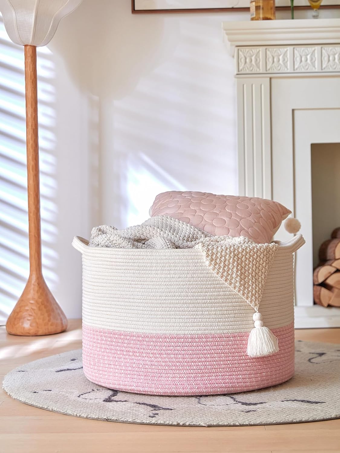 Extra Large Cotton Rope Basket 22" x 14" - Toy Basket for Kids -Blanket Basket for Living Room - Woven Baskets for Storage