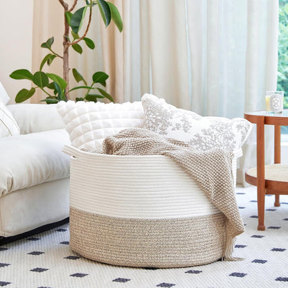 Extra Large Cotton Rope Basket 22" x 14" - Toy Basket for Kids -Blanket Basket for Living Room - Woven Baskets for Storage