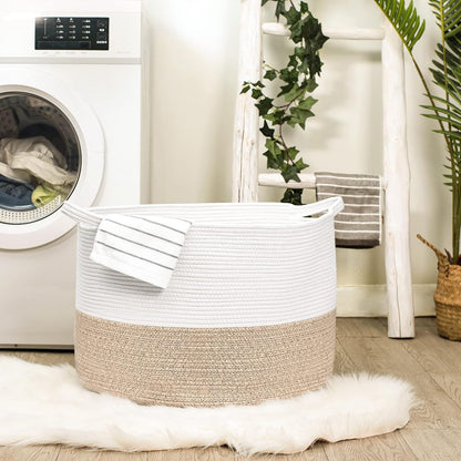 Extra Large Cotton Rope Basket 22" x 14" - Toy Basket for Kids -Blanket Basket for Living Room - Woven Baskets for Storage