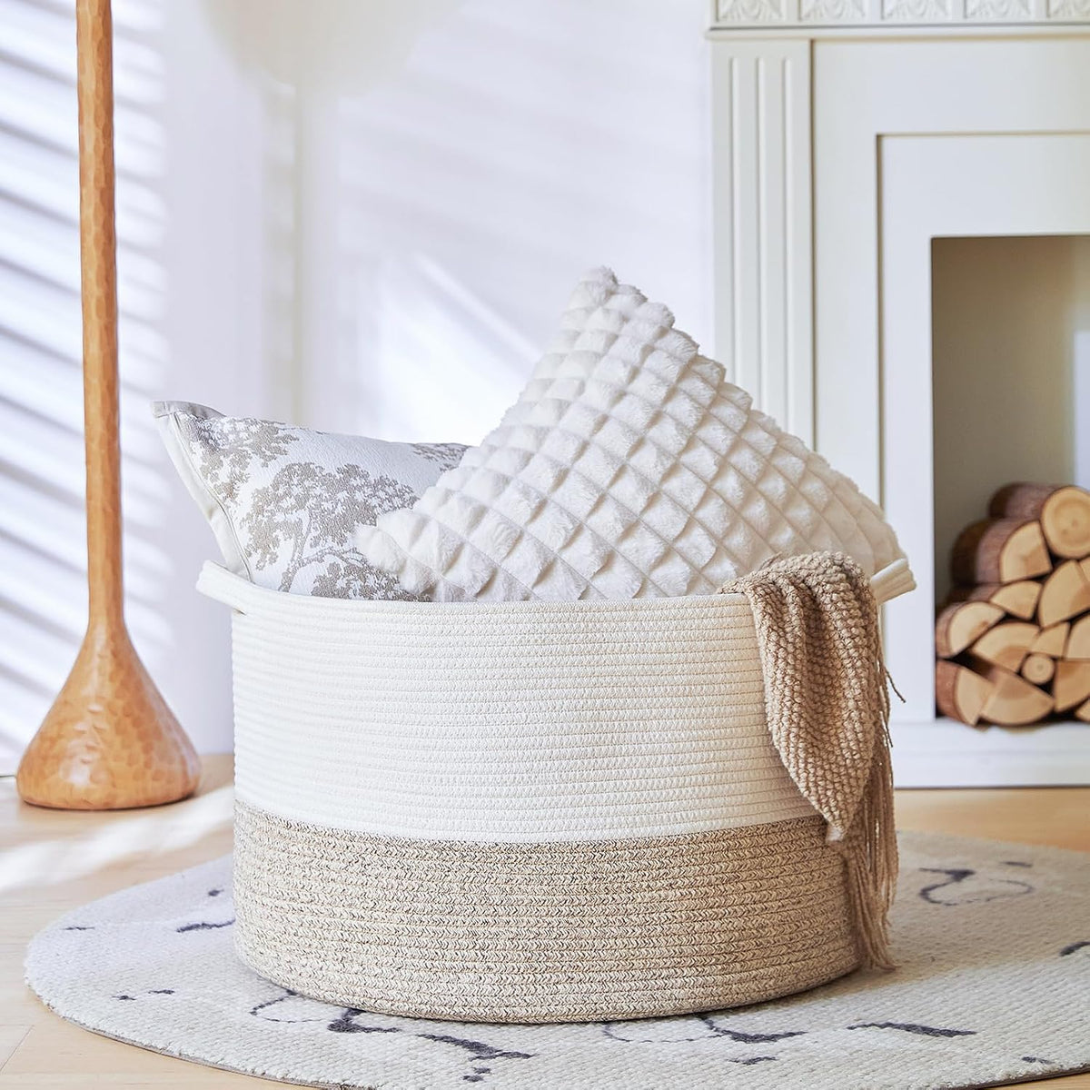 Extra Large Cotton Rope Basket 22" x 14" - Toy Basket for Kids -Blanket Basket for Living Room - Woven Baskets for Storage