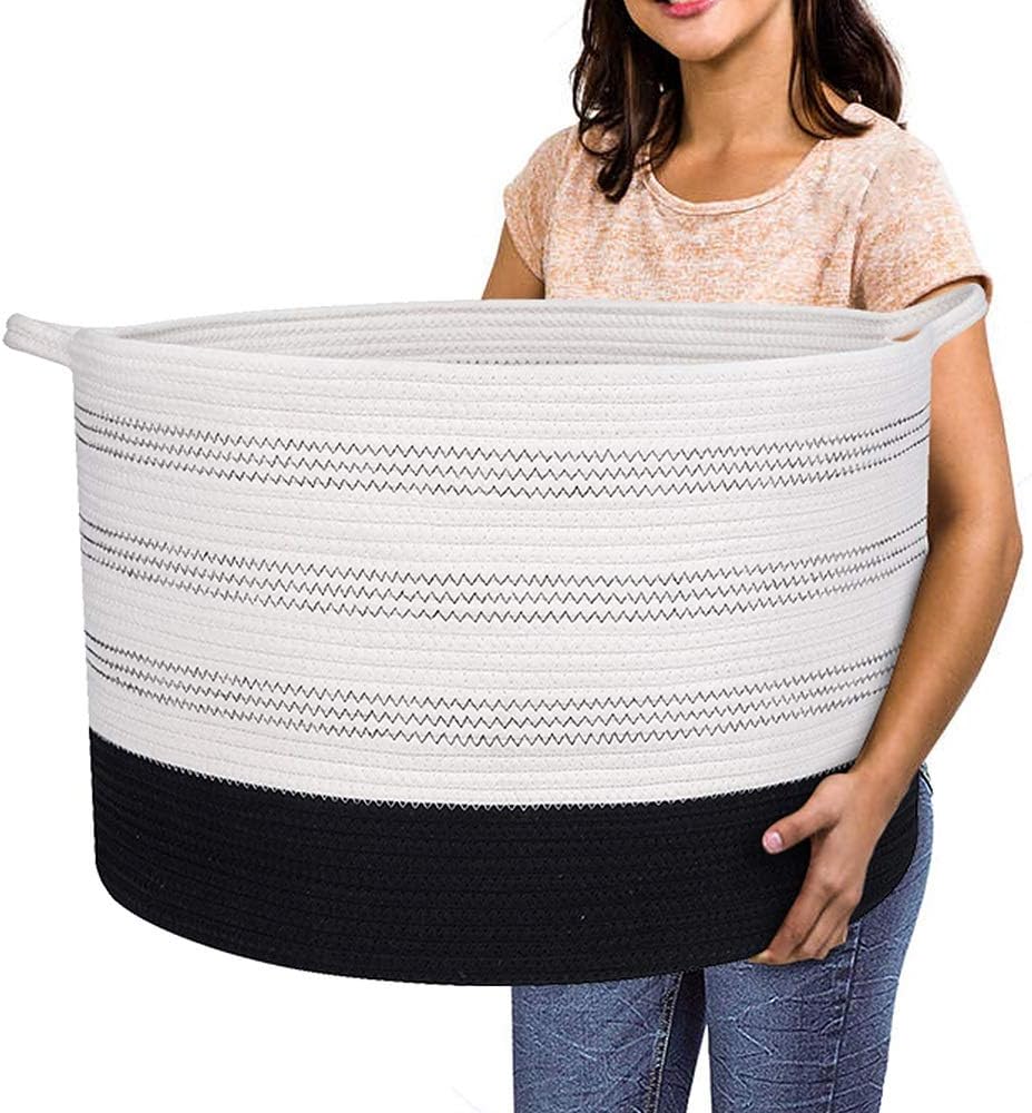 Extra Large Cotton Rope Basket 22" x 14" - Toy Basket for Kids -Blanket Basket for Living Room - Woven Baskets for Storage
