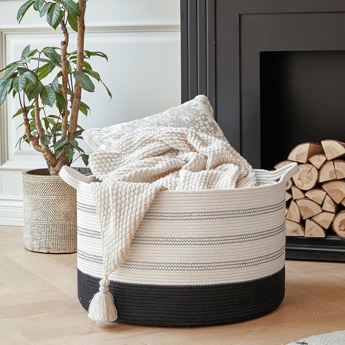 Extra Large Cotton Rope Basket 22" x 14" - Toy Basket for Kids -Blanket Basket for Living Room - Woven Baskets for Storage