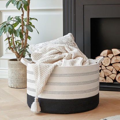 Extra Large Cotton Rope Basket 22" x 14" - Toy Basket for Kids -Blanket Basket for Living Room - Woven Baskets for Storage