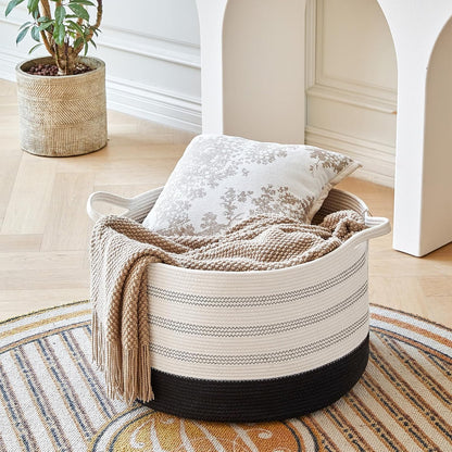 Extra Large Cotton Rope Basket 22" x 14" - Toy Basket for Kids -Blanket Basket for Living Room - Woven Baskets for Storage