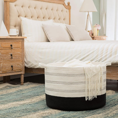 Extra Large Cotton Rope Basket 22" x 14" - Toy Basket for Kids -Blanket Basket for Living Room - Woven Baskets for Storage