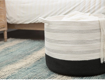 Extra Large Cotton Rope Basket 22" x 14" - Toy Basket for Kids -Blanket Basket for Living Room - Woven Baskets for Storage