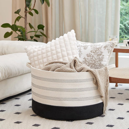 Extra Large Cotton Rope Basket 22" x 14" - Toy Basket for Kids -Blanket Basket for Living Room - Woven Baskets for Storage