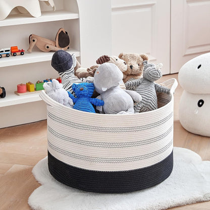 Extra Large Cotton Rope Basket 22" x 14" - Toy Basket for Kids -Blanket Basket for Living Room - Woven Baskets for Storage