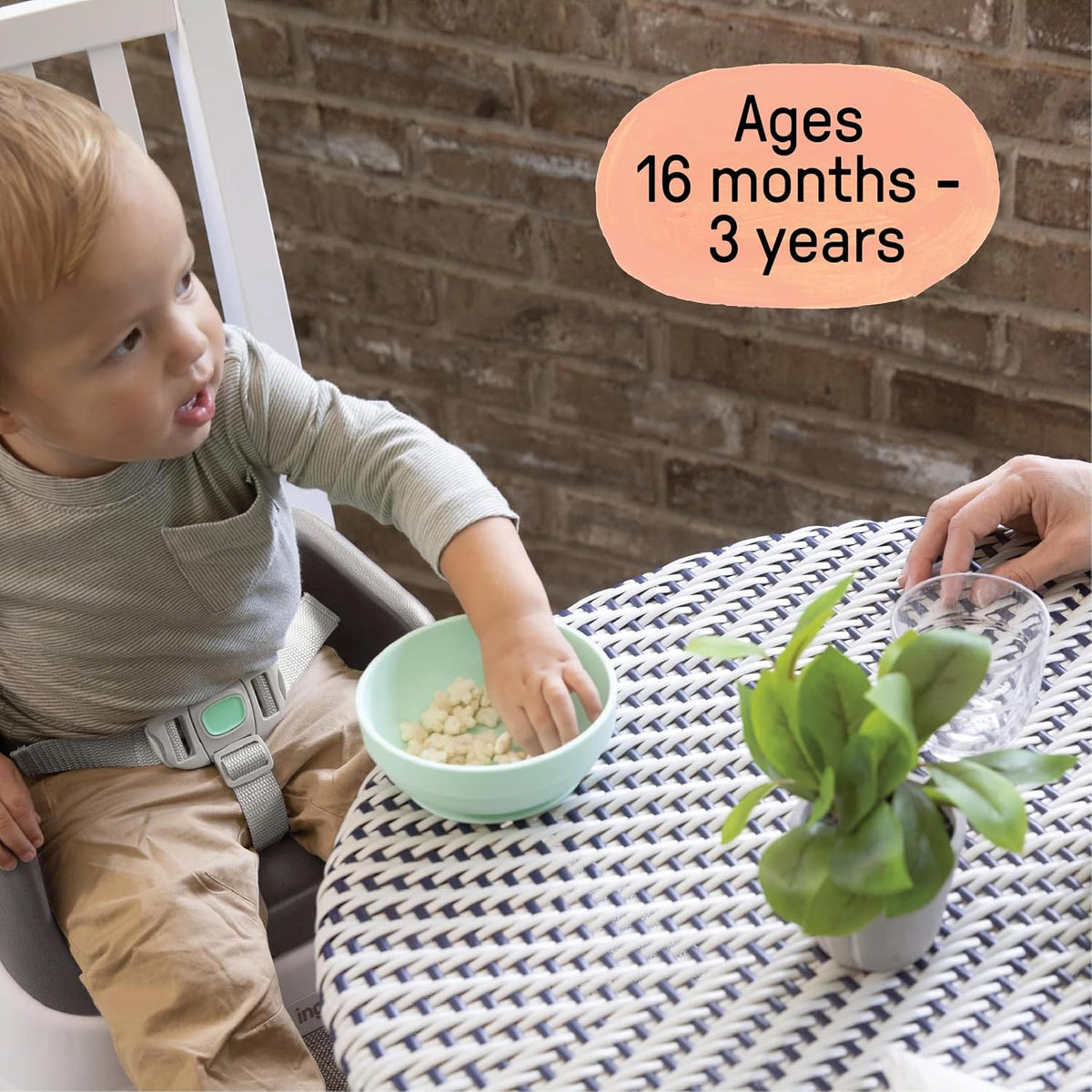 SmartClean Toddler Booster Seat for Kitchen Chair – Lightweight for on-the-go, Easy-Clean, 3-Point Harness Strap – Booster Seat for Dining Table, Slate