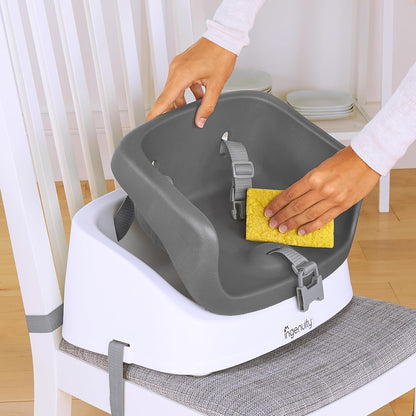 SmartClean Toddler Booster Seat for Kitchen Chair – Lightweight for on-the-go, Easy-Clean, 3-Point Harness Strap – Booster Seat for Dining Table, Slate