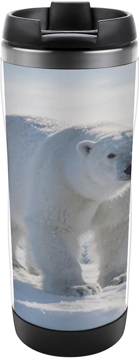 13oz Insulated Travel Coffee Mug Reusable Coffee Cup Water Bottle | Snow Bear Travel Mug with Leak Proof Lid Double Wall Stainless Steel Coffee Tumbler Personalized Gift