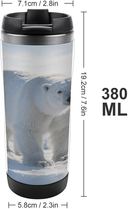 13oz Insulated Travel Coffee Mug Reusable Coffee Cup Water Bottle | Snow Bear Travel Mug with Leak Proof Lid Double Wall Stainless Steel Coffee Tumbler Personalized Gift