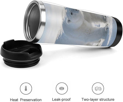 13oz Insulated Travel Coffee Mug Reusable Coffee Cup Water Bottle | Snow Bear Travel Mug with Leak Proof Lid Double Wall Stainless Steel Coffee Tumbler Personalized Gift