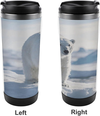 13oz Insulated Travel Coffee Mug Reusable Coffee Cup Water Bottle | Snow Bear Travel Mug with Leak Proof Lid Double Wall Stainless Steel Coffee Tumbler Personalized Gift