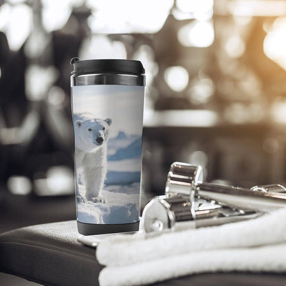 13oz Insulated Travel Coffee Mug Reusable Coffee Cup Water Bottle | Snow Bear Travel Mug with Leak Proof Lid Double Wall Stainless Steel Coffee Tumbler Personalized Gift