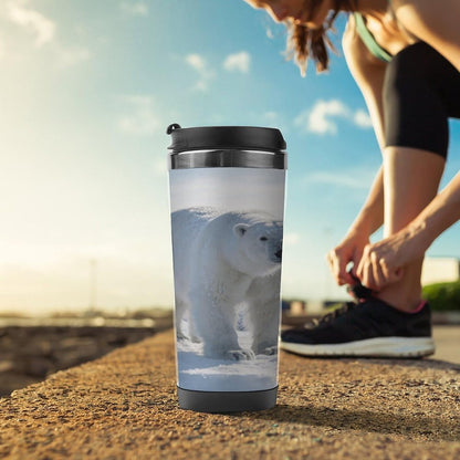 13oz Insulated Travel Coffee Mug Reusable Coffee Cup Water Bottle | Snow Bear Travel Mug with Leak Proof Lid Double Wall Stainless Steel Coffee Tumbler Personalized Gift