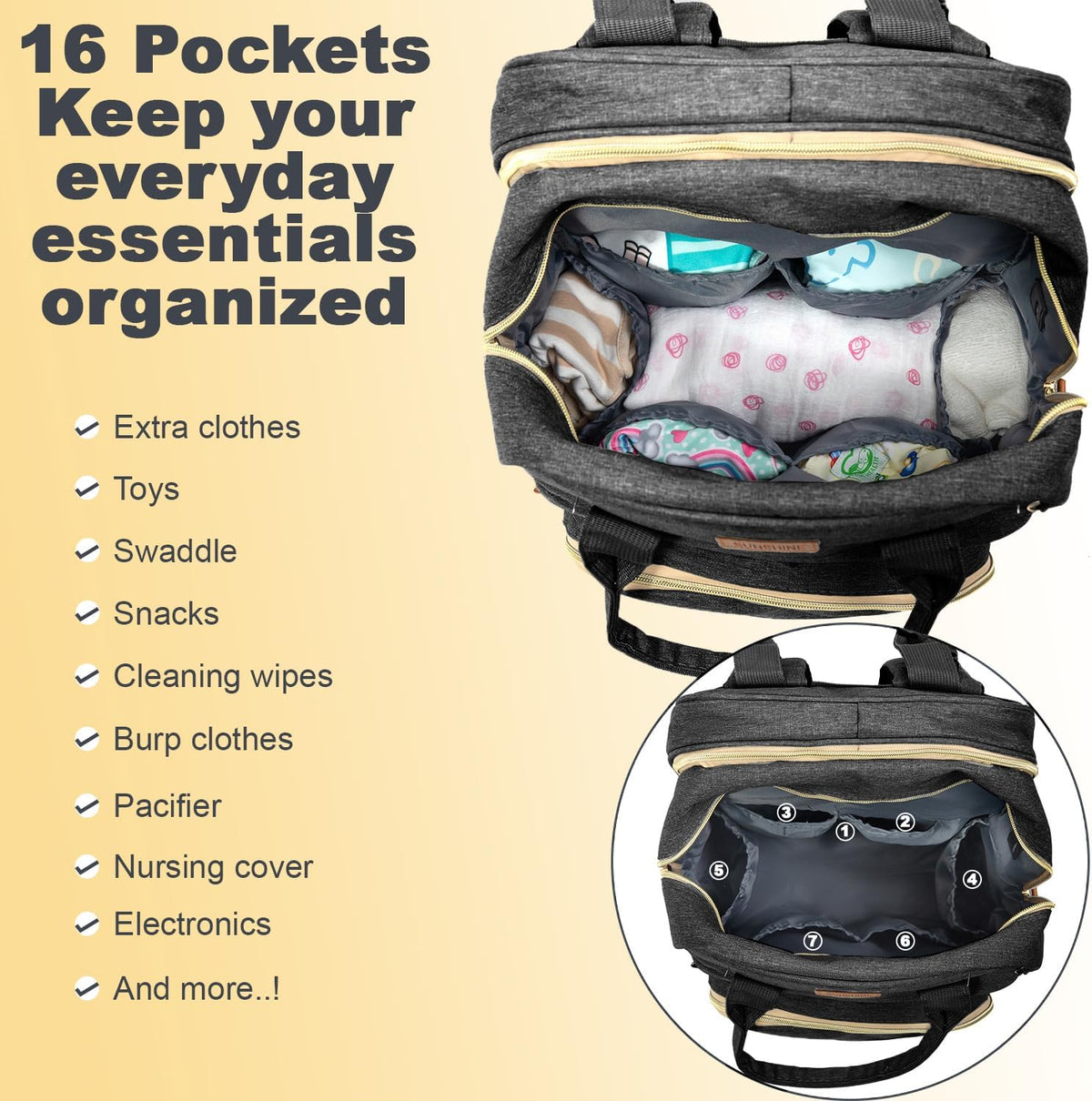 BosiBozi Baby Diaper Bag Backpack, Waterproof & Multi-Functional Baby Bag for Moms Dads, Travel Diaper Bag with Insulated Pockets & Pacifier Case