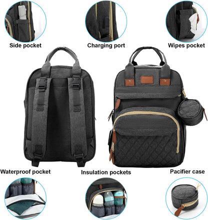 BosiBozi Baby Diaper Bag Backpack, Waterproof & Multi-Functional Baby Bag for Moms Dads, Travel Diaper Bag with Insulated Pockets & Pacifier Case