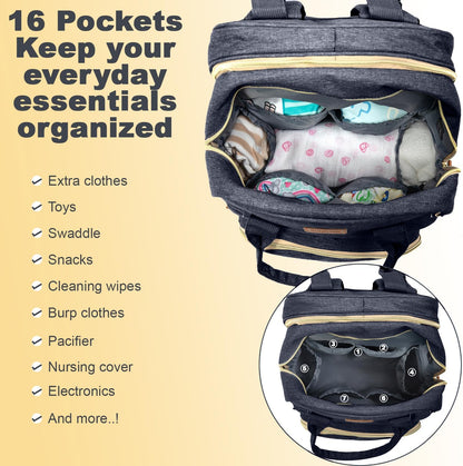 BosiBozi Baby Diaper Bag Backpack, Waterproof & Multi-Functional Baby Bag for Moms Dads, Travel Diaper Bag with Insulated Pockets & Pacifier Case