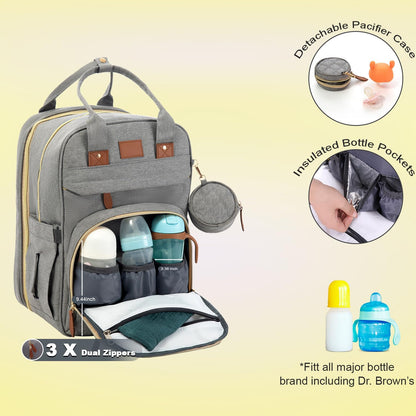 BosiBozi Baby Diaper Bag Backpack, Waterproof & Multi-Functional Baby Bag for Moms Dads, Travel Diaper Bag with Insulated Pockets & Pacifier Case