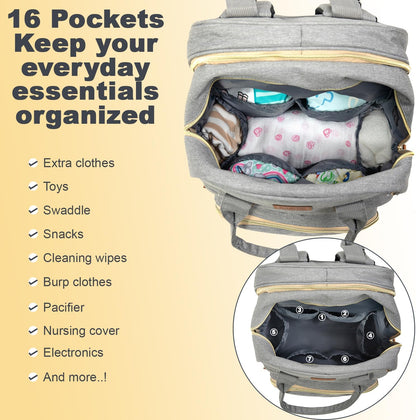 BosiBozi Baby Diaper Bag Backpack, Waterproof & Multi-Functional Baby Bag for Moms Dads, Travel Diaper Bag with Insulated Pockets & Pacifier Case
